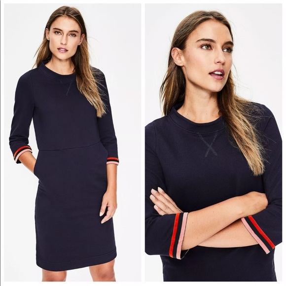 Boden Dresses & Skirts - Boden Navy Blue Livia Sweatshirt Dress Velvet Trim
